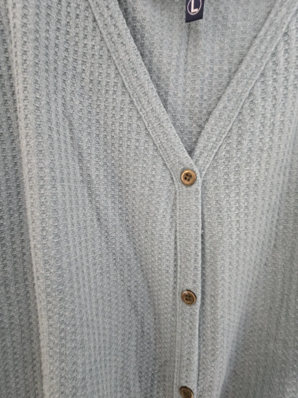 Size L Light Blue Button-Front Tie-Hem Knit Top -